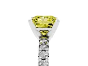 Fancy Yellow Princess Cut Diamond Solitaire Pavé Engagement Ring Set in White gold with Round Band and Prong Setting