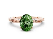 Fancy Green Oval Cut Diamond Solitaire Ring Set in Rose gold with Twisted Band and Bead Prong Setting