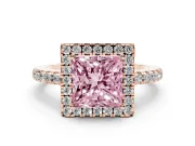 Princess Cut Halo Engagement Ring Setting for a Fancy Pink Lab-Grown Diamond | Pavé Band | Rose Gold