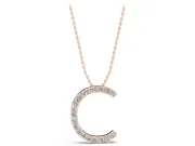 Round Lab-Grown Diamond Pavé Initial C Pendant Necklace | Single Row | Rose Gold