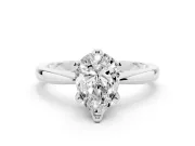 Pear Cut Diamond Solitaire Engagement Ring Set in Silver with Slim Tapered Solitaire Band