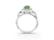 Fancy Green Marquise Cut Diamond Halo Ring Set in White gold with Scrollwork Band and Prong Setting