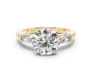 Round Three Stone Engagement Ring Setting | Tapered Baguettes | Yellow Gold