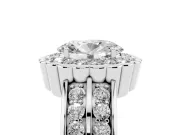 Oval Cut Diamond Scalloped Halo Ring Set in Platinum with Pavé Split Shank