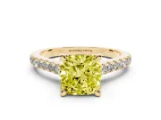 Cushion Cut Hidden Halo Pave Engagement Ring Setting for a Fancy Yellow Lab-Grown Diamond | Claw Prongs | Yellow Gold