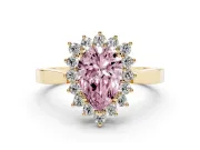 Fancy Pink Pear Cut Diamond Halo Ring Set in Yellow gold with Round Halo and Smooth Solitaire Band