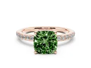 Fancy Green Cushion Cut Diamond Pavé Band Ring Set in Rose gold with Prong-Set Center Stone