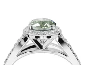 Oval Halo Pavé Engagement Ring Setting for a Fancy Green Lab-Grown Diamond | Narrow Split Shank | Sterling Silver