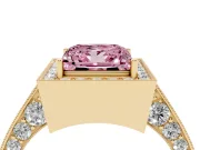 Princess Cut Milgrain Halo Engagement Ring Setting for a Fancy Pink Lab-Grown Diamond | Side Stones | Yellow Gold