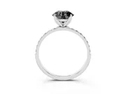 Round Pavé Solitaire Engagement Ring Setting for a Black Center | Slim Band | Sterling Silver
