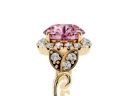 Round Halo Engagement Ring Setting for a Fancy Pink Lab-Grown Diamond | Leaf Shoulders | Yellow Gold