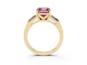 Asscher Cut Three Stone Engagement Ring Setting for a Fancy Pink Lab-Grown Diamond | Tapered Baguettes | Yellow Gold