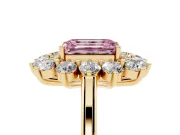 Emerald Cut Floral Double Halo Engagement Ring Setting for a Fancy Pink Lab-Grown Diamond | Plain Band | Yellow Gold