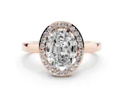 Oval Thin Halo Low Profile Engagement Ring Setting | Slim Plain Band | Rose Gold