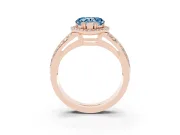 Fancy Blue Heart Cut Diamond Halo Ring Set in Rose gold with Double Pavé Split Shank