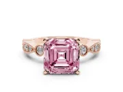 Asscher Cut Vintage Milgrain Engagement Ring Setting for a Fancy Pink Lab-Grown Diamond | Rose Gold