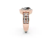 Fancy Black Oval Cut Diamond Scalloped Halo Ring Set in Rose gold with Pavé Split Shank