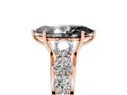 Marquise Graduated Side Stone Engagement Ring Setting for a Black Center | Flat Top Band | Rose Gold