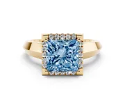 Princess Cut Halo Engagement Ring Setting for a Fancy Blue Lab-Grown Diamond | Yellow Gold