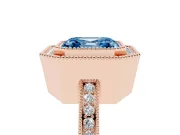 Fancy Blue Asscher Cut Diamond Halo Ring Set in Rose gold with Pavé Band and Milgrain-Edged Prongs