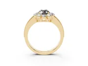 Oval Vintage Halo Engagement Ring Setting for a Black Center | Milgrain Channel Band | Yellow Gold