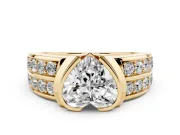 Heart-Shaped Half Bezel Engagement Ring Setting | Double Row Channel Band | Yellow Gold
