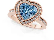 Fancy Blue Heart Cut Diamond Halo Ring Set in Rose gold with Pavé Band and Milgrain-Edged Prongs
