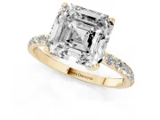 Asscher Cut Pave Solitaire Engagement Ring Setting | Fine Line Pave Band | Yellow Gold