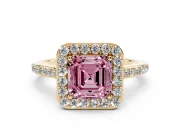 Asscher Cut Halo Engagement Ring Setting for a Fancy Pink Lab-Grown Diamond | Yellow Gold - Design NV-24729