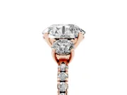Round Three Stone Engagement Ring Setting | Pave Shoulders | Rose Gold