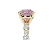 Cushion Cut Pavé Engagement Ring Setting for a Fancy Pink Lab-Grown Diamond | Alternating Accents | Yellow Gold