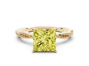 Fancy Yellow Princess Cut Diamond Solitaire Ring Set in Yellow gold with Twisted Band and Bead Prong Setting