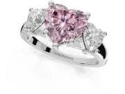 Heart-Shaped Three Stone Engagement Ring Setting for a Fancy Pink Lab-Grown Diamond | Tapered Band | White Gold