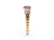 Heart-Shaped Three Stone Engagement Ring Setting for a Fancy Pink Lab-Grown Diamond | Braided Band | Yellow Gold