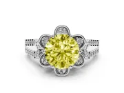 Round Petal Frame Floral Halo Engagement Ring Setting for a Fancy Yellow Lab-Grown Diamond | Pavé Split Shank | Platinum