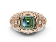 Asscher Cut Vintage Bezel Engagement Ring Setting for a Fancy Green Lab-Grown Diamond | Rose Gold