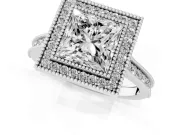 Princess Cut Vintage Milgrain Halo Engagement Ring Setting | Bezel Head | Platinum