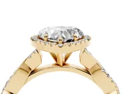 Heart Cut Diamond Halo Twisted Band Ring Set in Yellow gold with Prong Setting
