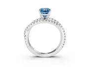 Fancy Blue Radiant Cut Diamond Solitaire Twist Band Ring Set in White gold with Pavé Setting and Prong Head