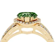 Fancy Green Heart Cut Diamond Halo Ring Set in Yellow gold with Double Pavé Split Shank