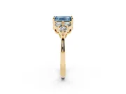 Emerald Cut Cluster Side Stone Engagement Ring Setting for a Fancy Blue Lab-Grown Diamond | Plain Band | Yellow Gold