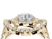 Round Double Halo Split Shank Engagement Ring Setting | Multi-Row Pavé | Yellow Gold