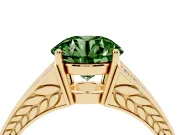 Fancy Green Round Cut Diamond Split Shank Ring Set in Yellow gold with Pavé Band and Prong Setting