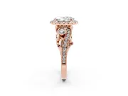 Oval Vintage Milgrain Halo Engagement Ring Setting | Bezel Shoulder Accents | Rose Gold