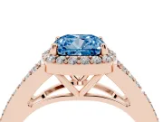 Cushion Cut Split Shank Halo Engagement Ring Setting for a Fancy Blue Lab-Grown Diamond | Rose Gold