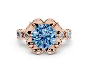 Round Floral Engagement Ring Setting for a Fancy Blue Lab-Grown Diamond | Petal Frame | Rose Gold
