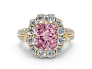 Radiant Cut Large Accent Halo Engagement Ring Setting for a Fancy Pink Lab-Grown Diamond | Graduated Pavé | Yellow Gold