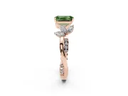 Fancy Green Emerald Cut Diamond Floral Vine Solitaire Engagement Ring Set in Rose gold with Marquise Leaves