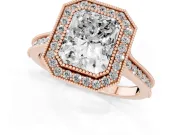 Radiant Cut Vintage Milgrain Halo Engagement Ring Setting | Bezel Head | Rose Gold