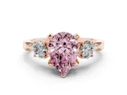Pear-Shaped Hidden Halo Three Stone Engagement Ring Setting for a Fancy Pink Lab-Grown Diamond | Rose Gold